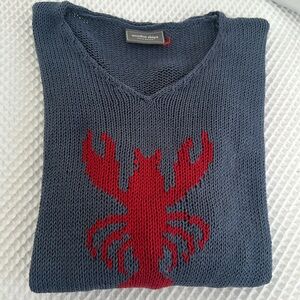 Wooden Ships Knits Lobster V Cotton - Darkest Indigo/Red Size S/M
